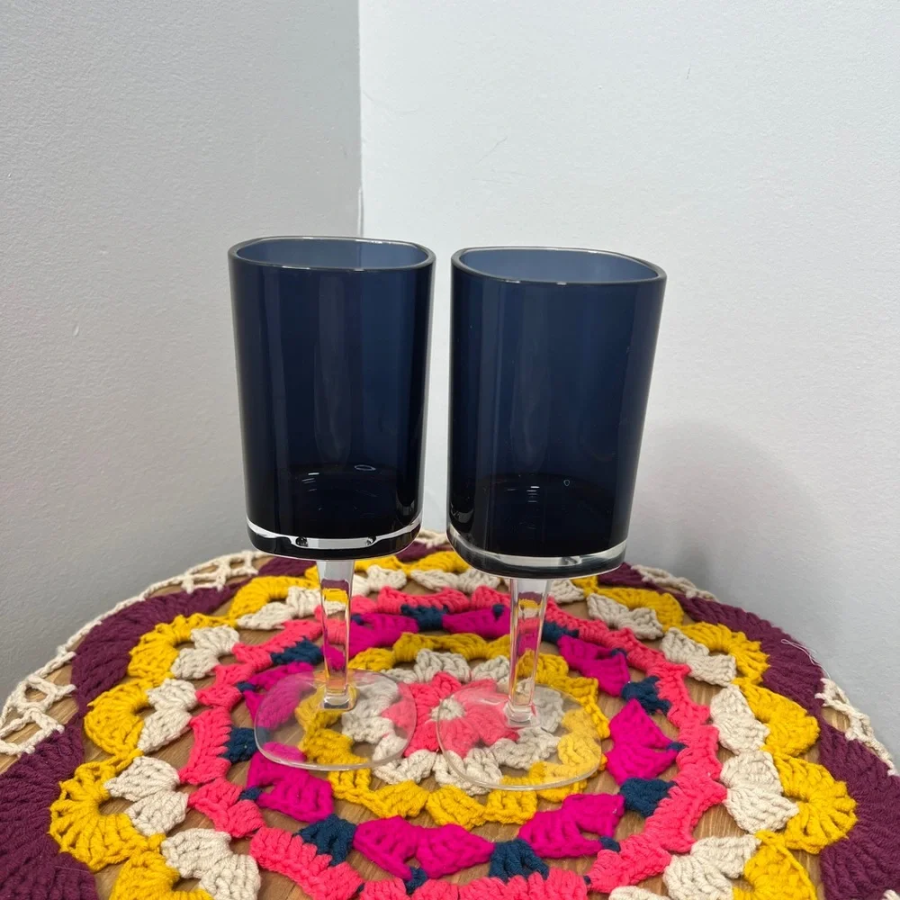 Set of two navy blue indoor outdoor wine glasses